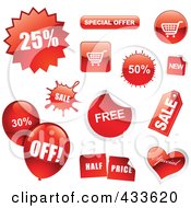 Digital Collage Of Red Sale Icons Balloons And Buttons