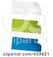 Poster, Art Print Of Digital Collage Of White Green And Blue Blank Peeling Sticker Labels