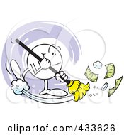 Royalty Free RF Clipart Illustration Of A Moodie Character Sweeping Money