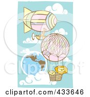 Two Lions And A Giraffe Riding In The Baskets Of Air Balloons