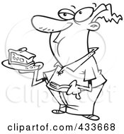 Royalty Free RF Clipart Illustration Of Coloring Page Line Art Of A Man Eating Pie by toonaday
