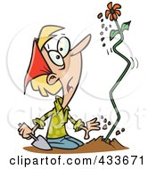 Royalty Free RF Clipart Illustration Of A Surprised Woman Watching A Flower Shoot Out Of The Ground