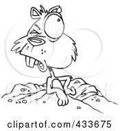 Royalty Free RF Clipart Illustration Of Coloring Page Line Art Of A Groundhog Emerging