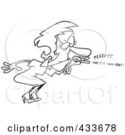Royalty Free RF Clipart Illustration Of Coloring Page Line Art Of A Businesswoman Blowing A Wad Through A Straw