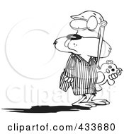 Royalty Free RF Clipart Illustration Of Coloring Page Line Art Of A Groundhog In Pajamas Looking At His Shadow