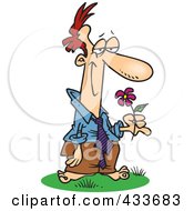 Royalty Free RF Clipart Illustration Of A Blissful Man Standing Barefoot And Holding A Flower