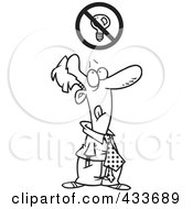 Royalty Free RF Clipart Illustration Of Coloring Page Line Art Of A Stressed Cartoon Businessman Trying To Come Up With An Idea