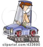 Poster, Art Print Of Man In A Tireless Car On Blocks