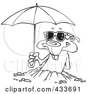 Poster, Art Print Of Coloring Page Line Art Of A Groundhog Emerging With Shades And An Umbrella