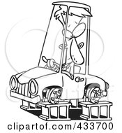 Poster, Art Print Of Coloring Page Line Art Of A Man In A Tireless Car On Blocks