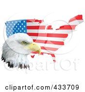 Poster, Art Print Of American Eagle In Front Of A Flag Map