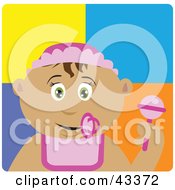 Poster, Art Print Of Latin American Baby Girl With A Pacifier Bib And Rattle