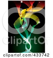 Poster, Art Print Of Background Of Colorful Glowing Deep Space Ribbons On Green And Black