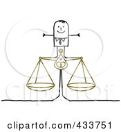 Poster, Art Print Of Stick Businessman Standing On A Balanced Scale
