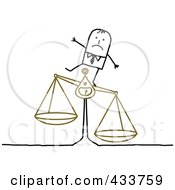Poster, Art Print Of Stick Businessman Standing On An Unbalanced Scale