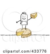 Poster, Art Print Of Stick Man Standing On And Holding Cheese