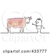 Royalty Free RF Clipart Illustration Of A Stick Man Butcher By A Cow by NL shop