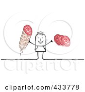 Poster, Art Print Of Stick Man Holding Meat