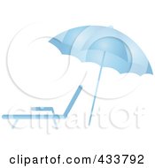 Poster, Art Print Of Blue Beach Umbrella Over A Lounge Chair
