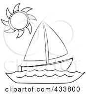 Poster, Art Print Of Line Art Of A Sun Over A Sailboat At Sea