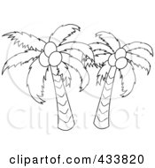 Royalty Free RF Clipart Illustration Of An Outline Of Two Coconut Palm Trees