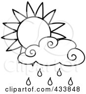 Poster, Art Print Of Outline Of A Sun And Rain Cloud