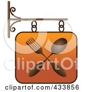 Poster, Art Print Of Orange Restaurant Sign With A Fork And Spoon