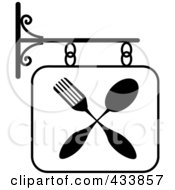 Poster, Art Print Of Black And White Restaurant Sign With A Fork And Spoon
