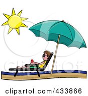 Poster, Art Print Of Stick Brunette Boy Relaxing In A Lounge Chair On The Shore Under A Beach Umbrella