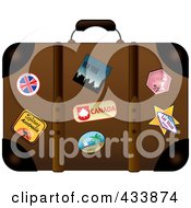 Poster, Art Print Of Well Used Brown Suitcase With Travel Stickers And Pins