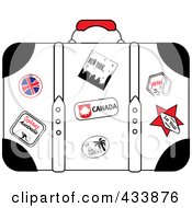 Poster, Art Print Of Well Used White Suitcase With Travel Stickers And Pins