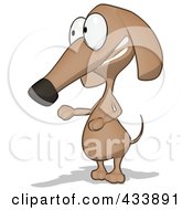 Royalty Free RF Clipart Illustration Of A Cartoon Brown Pookie Wiener Dog Gesturing And Facing Left by Julos