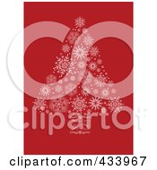 Poster, Art Print Of White Snowflake Christmas Tree With A Swirl Trunk On Red