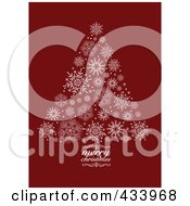 Royalty Free RF Clipart Illustration Of A White Snowflake Christmas Tree With A Merry Christmas Swirl Trunk On Red