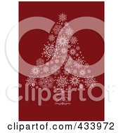 Poster, Art Print Of White Snowflake Christmas Tree With A Swirl Trunk On Dark Red