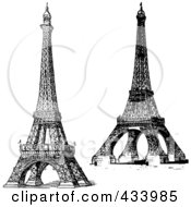 Poster, Art Print Of Digital Collage Of Vintage Black And White Sketches Of The Eiffel Tower
