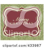 Poster, Art Print Of Merry Christmas Greeting In A Red Frame Over An Ornate Green Background