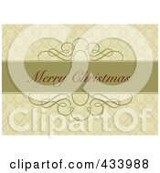 Poster, Art Print Of Merry Christmas Greeting On A Green Bar Over An Ornate Tan Background
