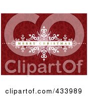 Poster, Art Print Of Merry Christmas Greeting On A White Bar Over An Ornate Red Background
