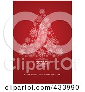 Poster, Art Print Of Merry Christmas And Happy New Year Greeting With A Snowflake Christmas Tree On Red