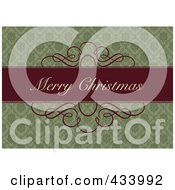 Poster, Art Print Of Merry Christmas Greeting On A Red Bar Over An Ornate Green Background