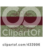 Royalty Free RF Clipart Illustration Of An Ornate Background Of A Red Bar And Swirls Over A Green Floral Pattern