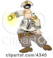 Poster, Art Print Of Graveyard Shift Police Officer Shinning His Flashlight At Something