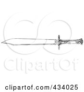 Royalty Free RF Clipart Illustration Of A Vintage Black And White Sketch Of A Sword 1 by BestVector