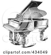 Poster, Art Print Of Vintage Black And White Grand Piano Sketch - 2