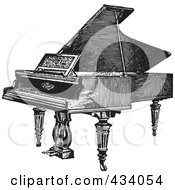 Poster, Art Print Of Vintage Black And White Grand Piano Sketch - 1