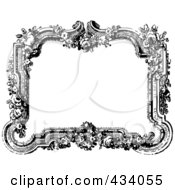 Vintage Black And White Victorian Border Frame With Flowers