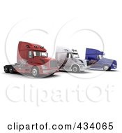Poster, Art Print Of 3d Big Rig Trucks With An American Flag Decals