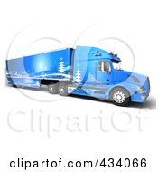 Poster, Art Print Of 3d Blue Big Rig Truck With Winter Decals