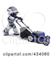 Poster, Art Print Of 3d Robot Pushing A Lawn Mower